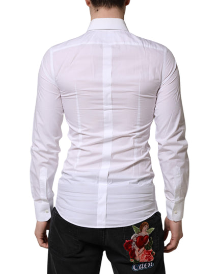 Dolce & Gabbana White Cotton GOLD Long Sleeve Men Dress Shirt