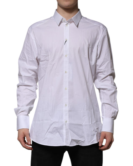 Dolce & Gabbana White Cotton GOLD Long Sleeves Dress Shirt