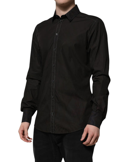 Dolce & Gabbana Black Cotton Jacquard GOLD Collar Dress Shirt