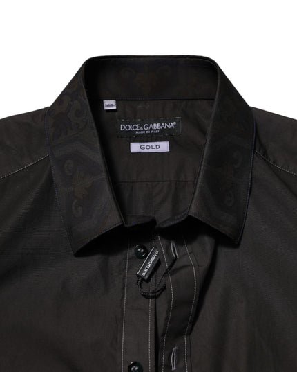 Dolce & Gabbana Black Cotton Jacquard GOLD Collar Dress Shirt