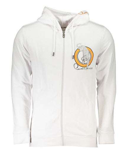 Cavalli Class White Cotton Men Sweatshirt with Hood