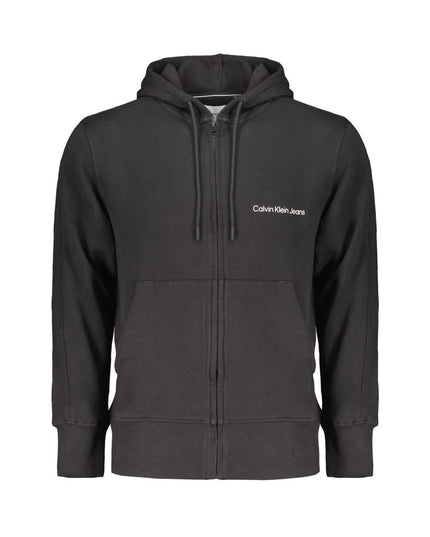 Calvin Klein Black Cotton Men Sweater with Hood and Central Pockets