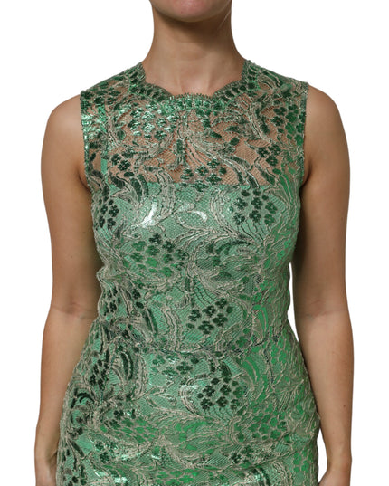 Dolce & Gabbana Green Cotton Floral Lace Sheath Midi Dress