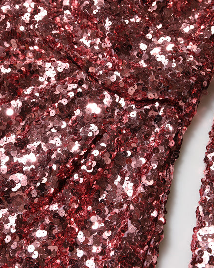 Dolce & Gabbana Pink Sequin Statement Nylon Midi V-Neck Dress