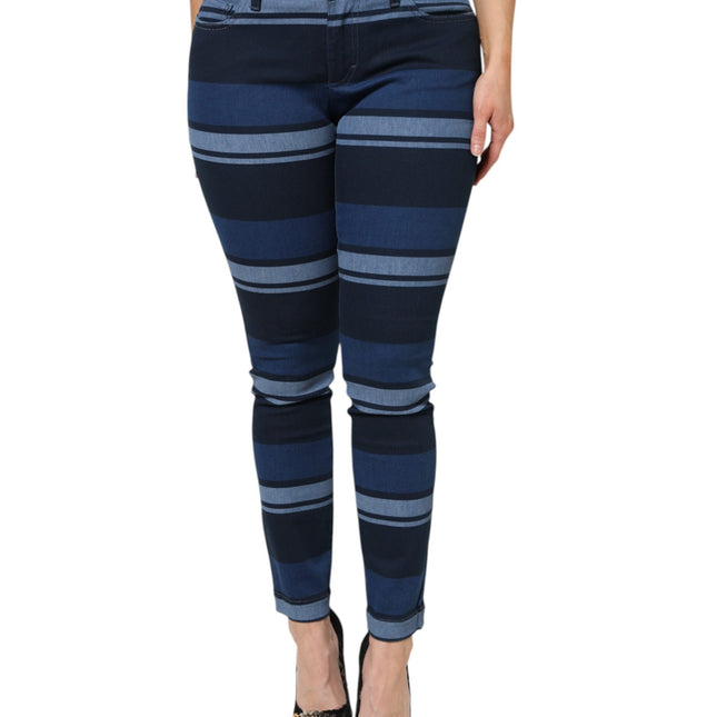 Dolce & Gabbana Blue Striped Cotton Stretch Denim Jeans
