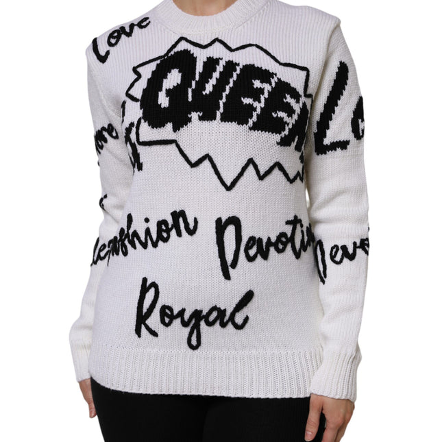 Dolce & Gabbana White Wool Knit Crew Neck Pullover Sweater