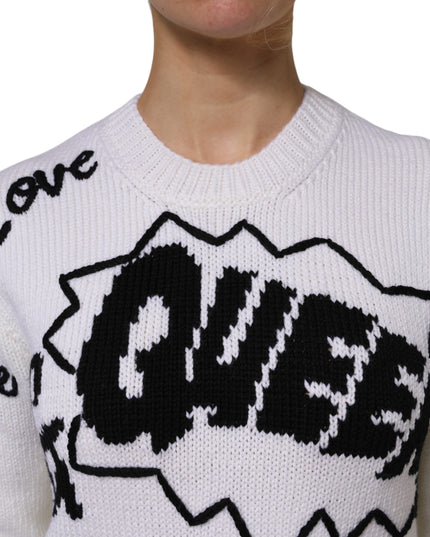 Dolce & Gabbana White Wool Knit Crew Neck Pullover Sweater