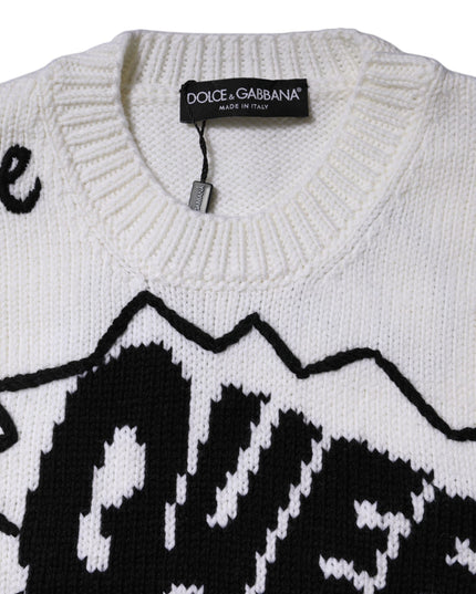 Dolce & Gabbana White Wool Knit Crew Neck Pullover Sweater