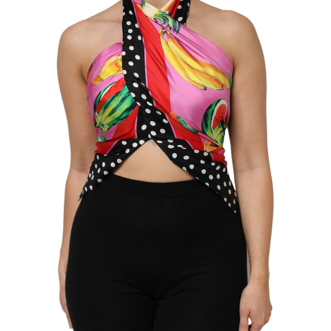 Dolce & Gabbana Multicolor Halter Party Evening Cropped Top