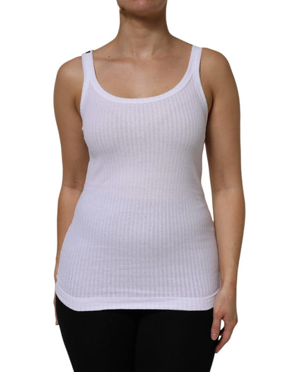 Dolce & Gabbana White Cotton Round Neck Sleeveless Tank Top