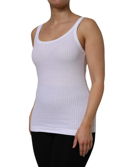 Dolce & Gabbana White Cotton Round Neck Sleeveless Tank Top