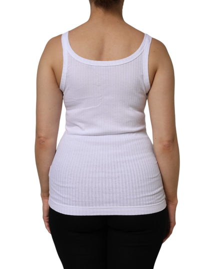 Dolce & Gabbana White Cotton Round Neck Sleeveless Tank Top