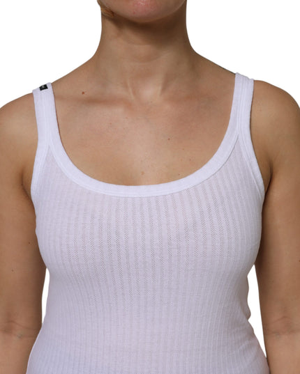 Dolce & Gabbana White Cotton Round Neck Sleeveless Tank Top