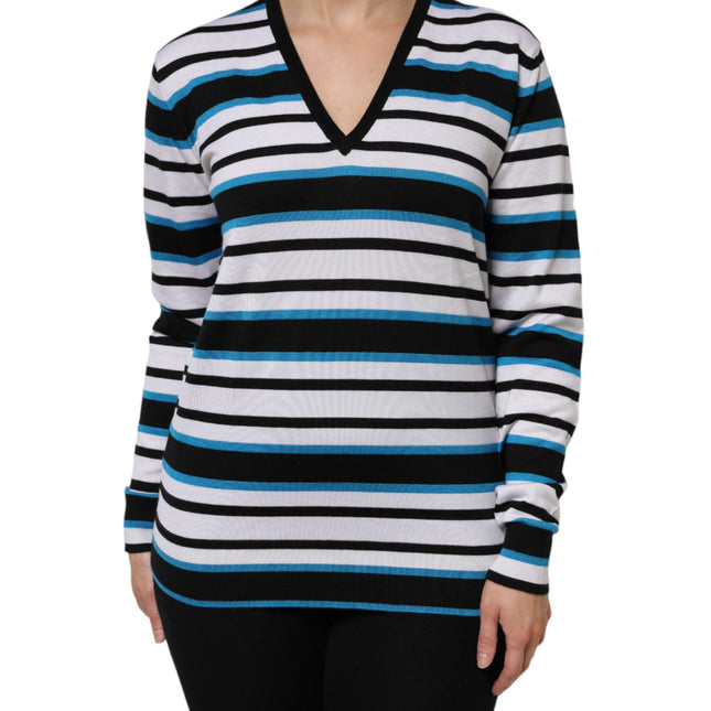 Dolce & Gabbana Multicolor Stripes Long Sleeves V-neck Top
