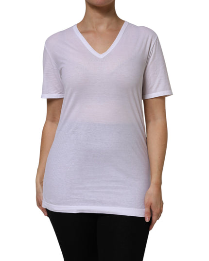 Dolce & Gabbana White Cotton Short Sleeves V-Neck Top T-shirt