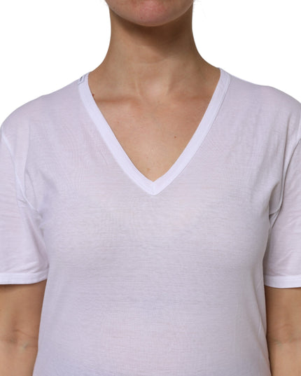 Dolce & Gabbana White Cotton Short Sleeves V-Neck Top T-shirt