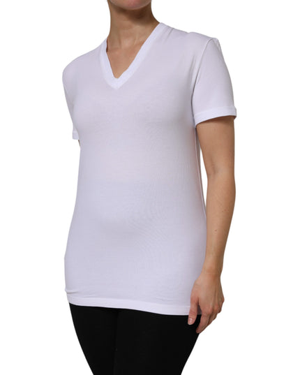 Dolce & Gabbana White Cotton Short Sleeves V-Neck Top T-shirt