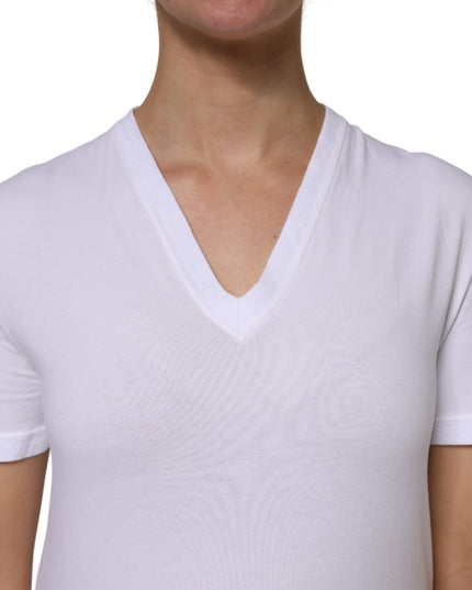 Dolce & Gabbana White Cotton Short Sleeves V-Neck Top T-shirt