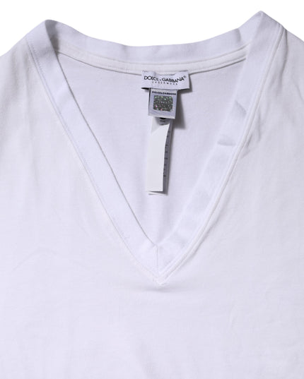 Dolce & Gabbana White Cotton Short Sleeves V-Neck Top T-shirt