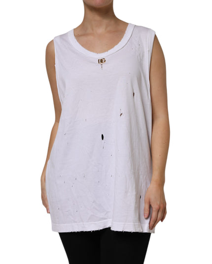 Dolce & Gabbana White Cotton Sleeveless Round Neck Tank Top