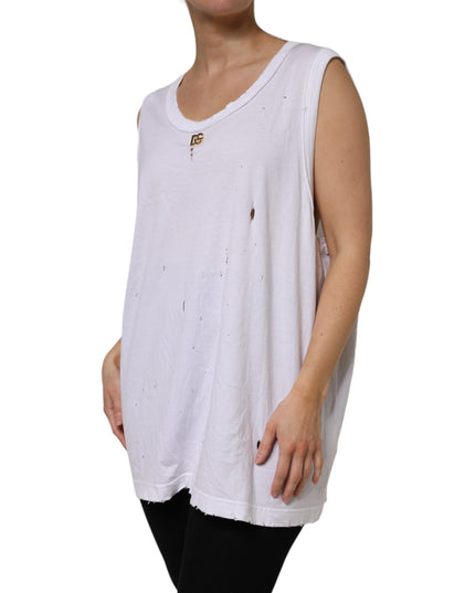 Dolce & Gabbana White Cotton Sleeveless Round Neck Tank Top