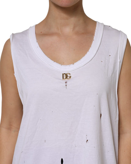 Dolce & Gabbana White Cotton Sleeveless Round Neck Tank Top