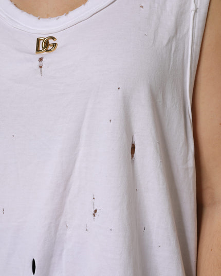 Dolce & Gabbana White Cotton Sleeveless Round Neck Tank Top