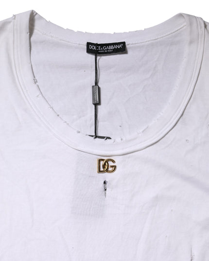 Dolce & Gabbana White Cotton Sleeveless Round Neck Tank Top