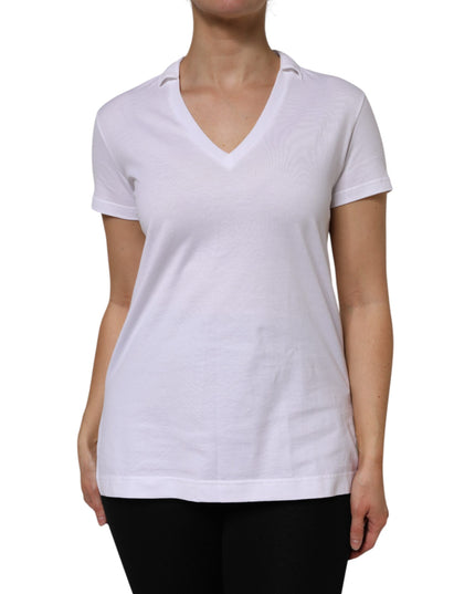 Dolce & Gabbana White Cotton Short Sleeve V-Neck Top T-shirt