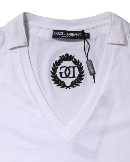 Dolce & Gabbana White Cotton Short Sleeve V-Neck Top T-shirt