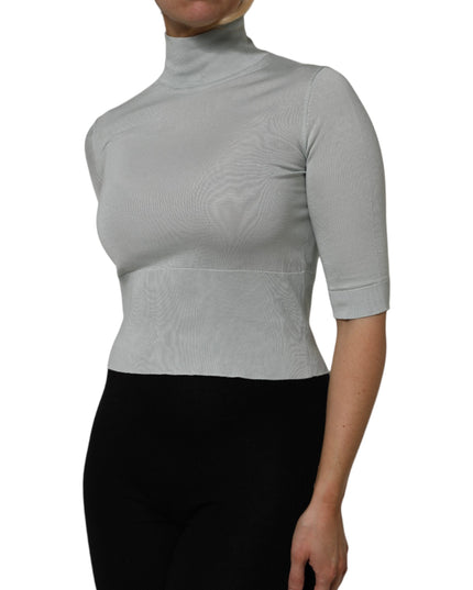 Dolce & Gabbana Light Green Silk Turtleneck 3/4 Sleeves Top