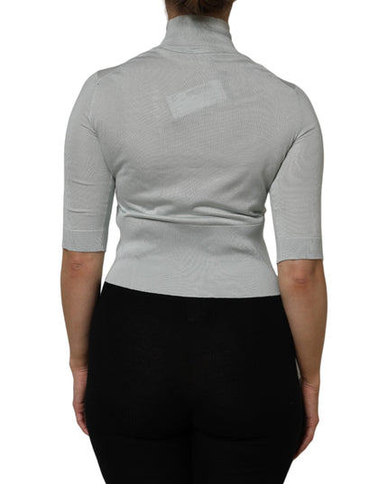 Dolce & Gabbana Light Green Silk Turtleneck 3/4 Sleeves Top