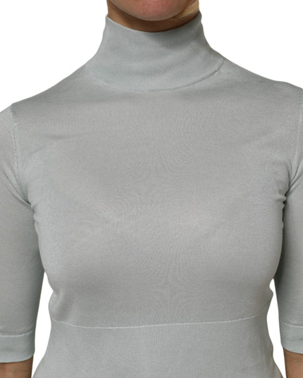 Dolce & Gabbana Light Green Silk Turtleneck 3/4 Sleeves Top