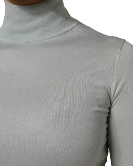 Dolce & Gabbana Light Green Silk Turtleneck 3/4 Sleeves Top
