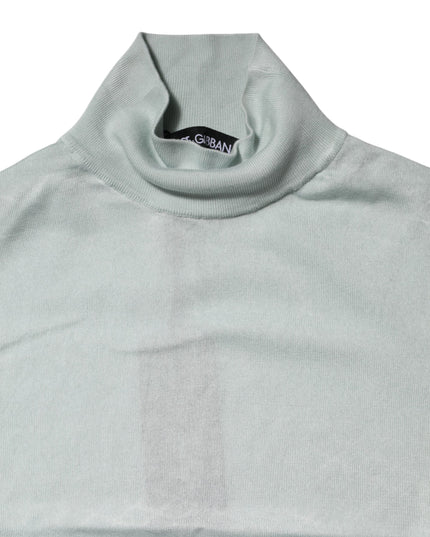 Dolce & Gabbana Light Green Silk Turtleneck 3/4 Sleeves Top
