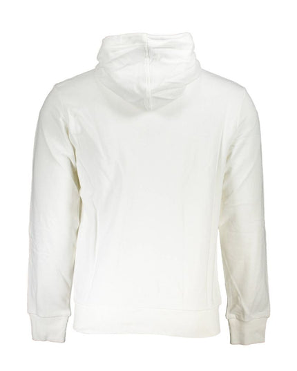 La Martina White Cotton Men Sweater with Hood and Zip Pockets