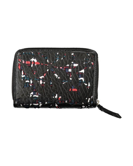 Desigual Elegant Black Zip Wallet with Contrasting Accents