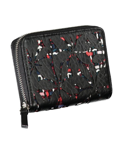 Desigual Elegant Black Zip Wallet with Contrasting Accents