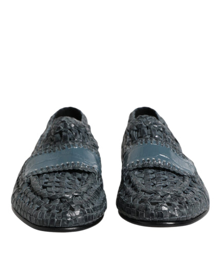 Dolce & Gabbana Blue Woven Leather Slip On Loafers Shoes