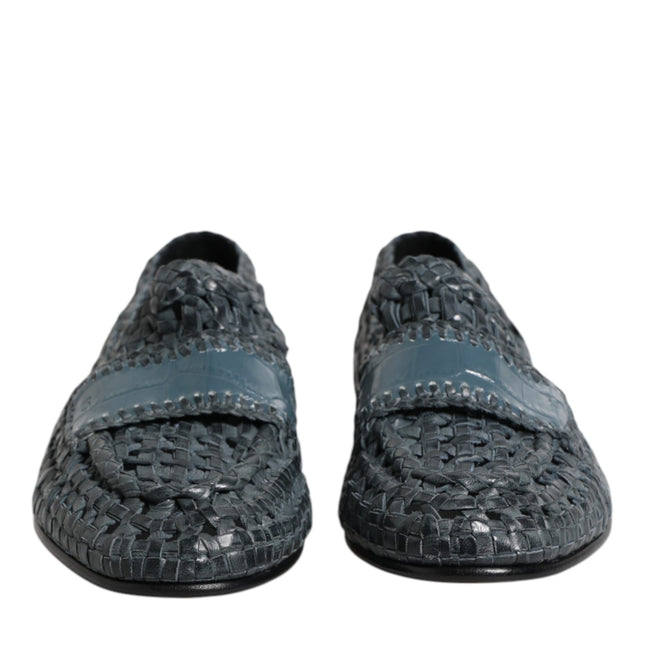 Dolce & Gabbana Blue Woven Leather Slip On Loafers Shoes