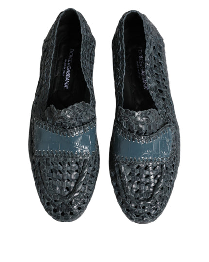 Dolce & Gabbana Blue Woven Leather Slip On Loafers Shoes