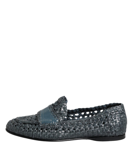 Dolce & Gabbana Blue Woven Leather Slip On Loafers Shoes