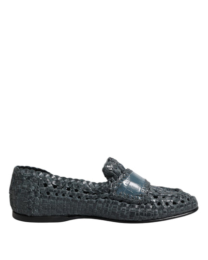 Dolce & Gabbana Blue Woven Leather Slip On Loafers Shoes