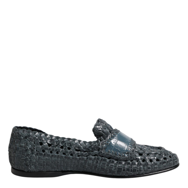 Dolce & Gabbana Blue Woven Leather Slip On Loafers Shoes