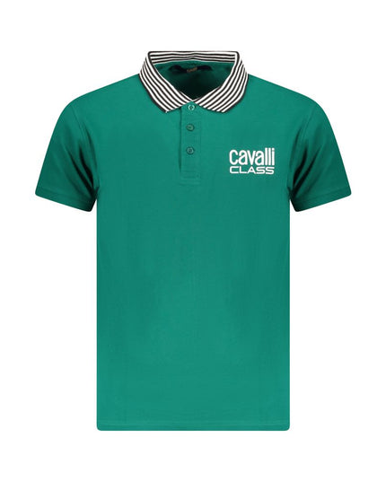 Cavalli Class Green Cotton Men Polo Shirt