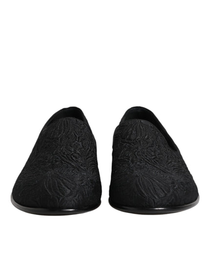 Dolce & Gabbana Black Jacquard Slip On Loafers Formal Shoes