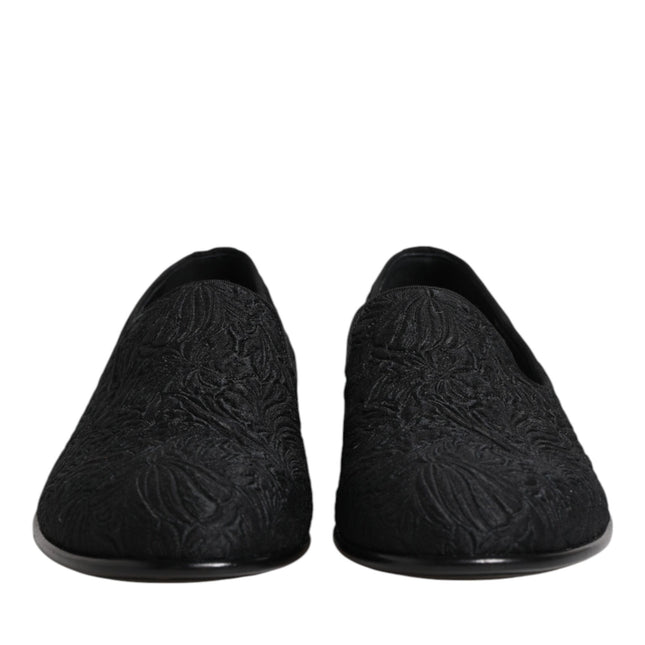 Dolce & Gabbana Black Jacquard Slip On Loafers Formal Shoes
