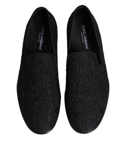 Dolce & Gabbana Black Jacquard Slip On Loafers Formal Shoes