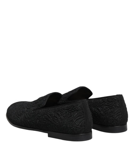 Dolce & Gabbana Black Jacquard Slip On Loafers Formal Shoes