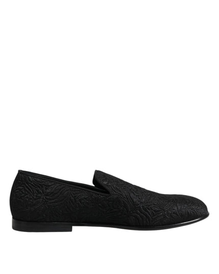 Dolce & Gabbana Black Jacquard Slip On Loafers Formal Shoes